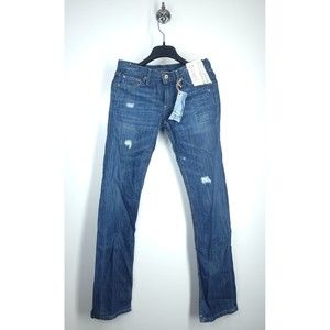 Banana Republic Blue  Denim Distressed Straight Jeans Lowrise Womens Size 27 NWT